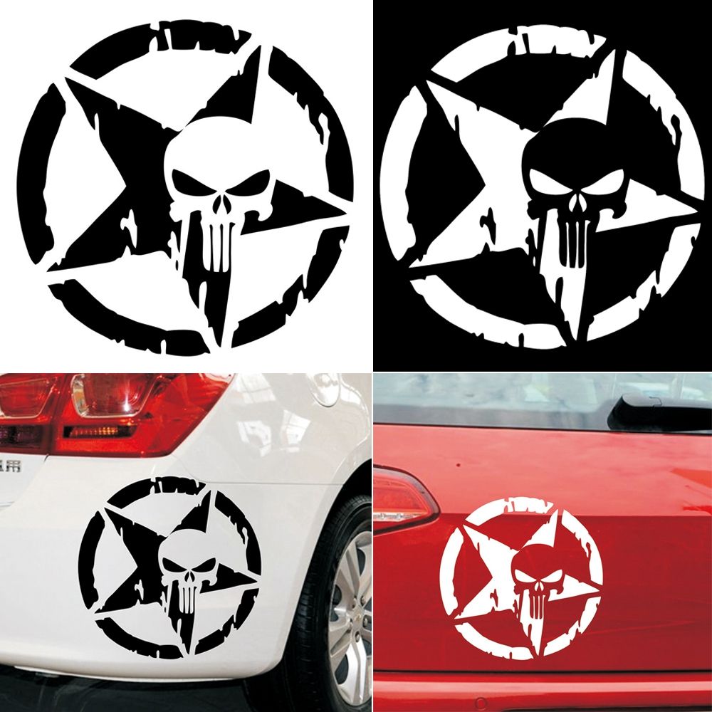 PETI MOTORS 13x13cm Truck Window Reflective Cool Skull Pentagram Car Sticker  Punisher Star Vinyl Decal