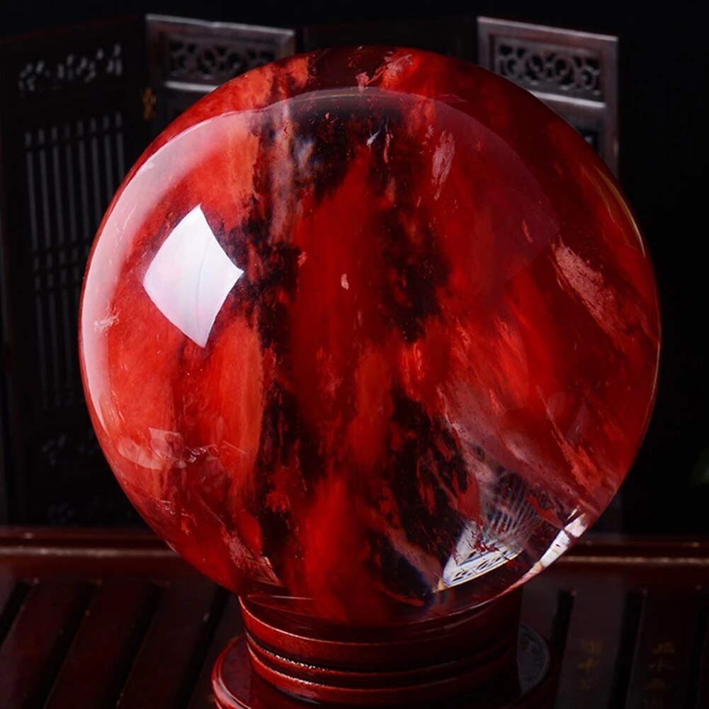 【Limited Time Only】 80mm Nature Red Citrine Calcite Quartz Crystal Sphere Healing Gemstone