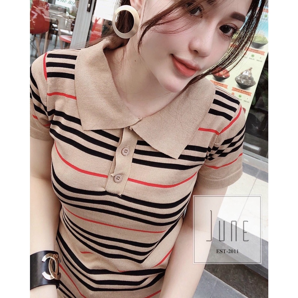 Áo len BBR nữ kẻ ngang sáng màu