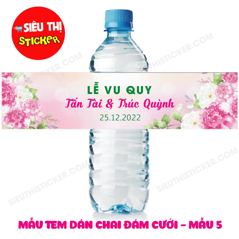 Combo 10 Tem nhãn dán chai nước suối đám cưới (có đổi tên theo yêu cầu)