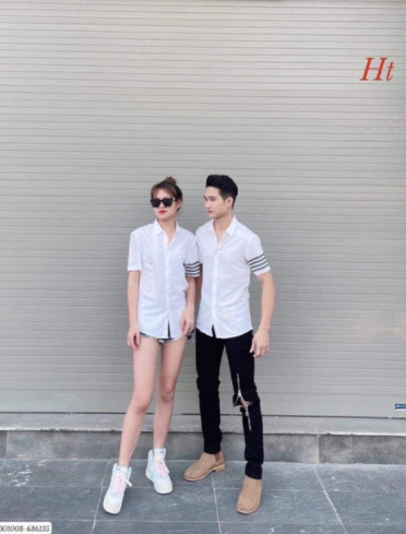 Áo sơ mi sọc xám cộc tay HT12