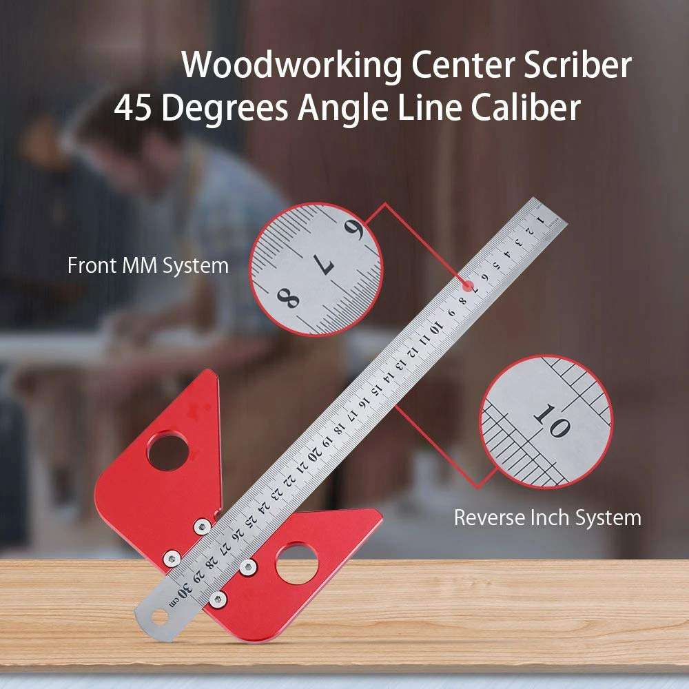 Woodworking Center Finder 45 Degree Angle Line Caliber Ruler Wood
