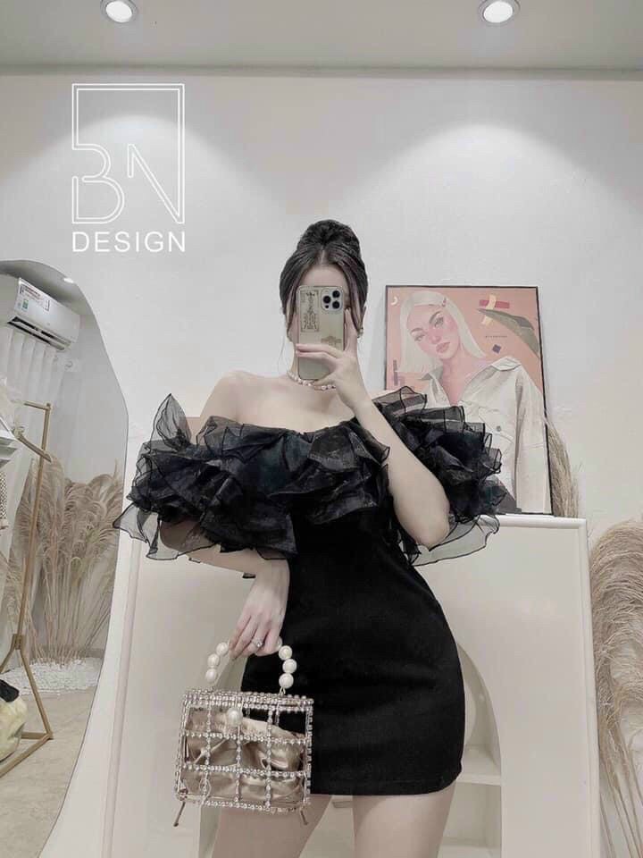 Đầm body xếp ly bèo vai (có mút ngực)