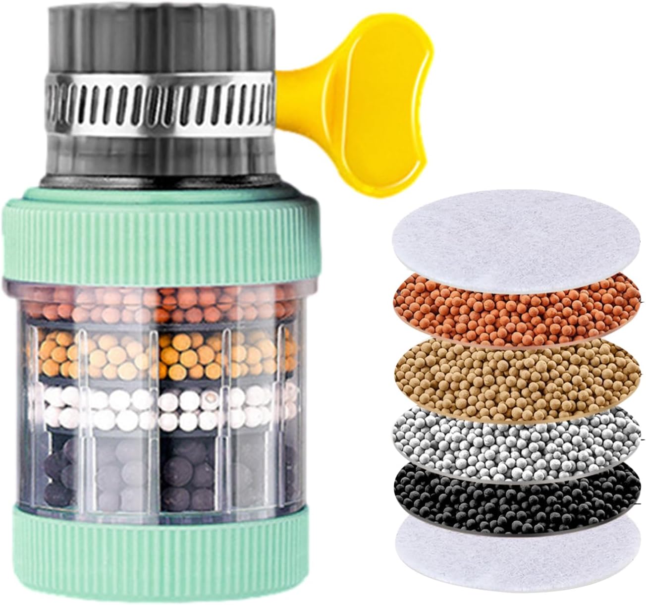 Multi-Layer Faucet Filter for Kitchen Sink – Activated Carbon Tap Water Purifier – Universal Interface – Splash-Proof Washable Filter – Choose 1 to 4pcs – Countertop Use – Multi-Color Filter Options.