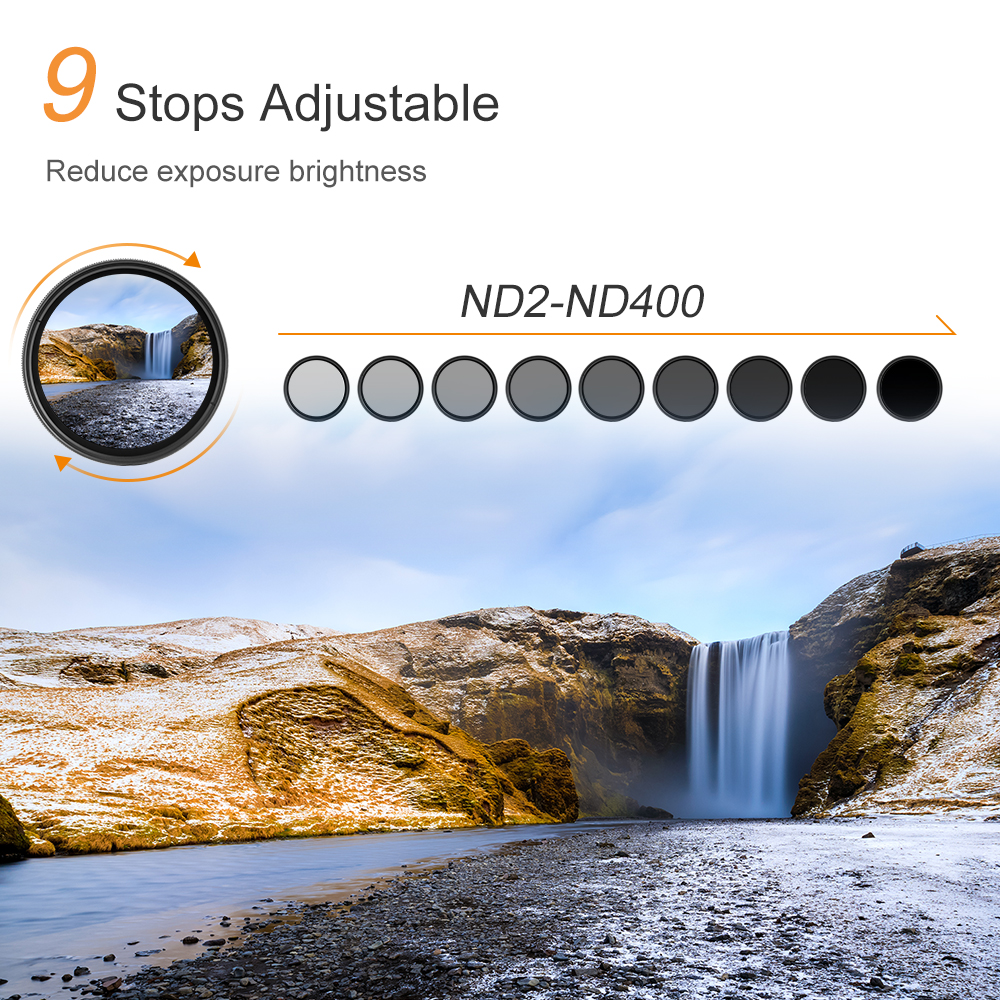 K&F Concept Variable ND2-ND400 Lens Filter Ultra-thin adjustable ND Filter 37-82MM