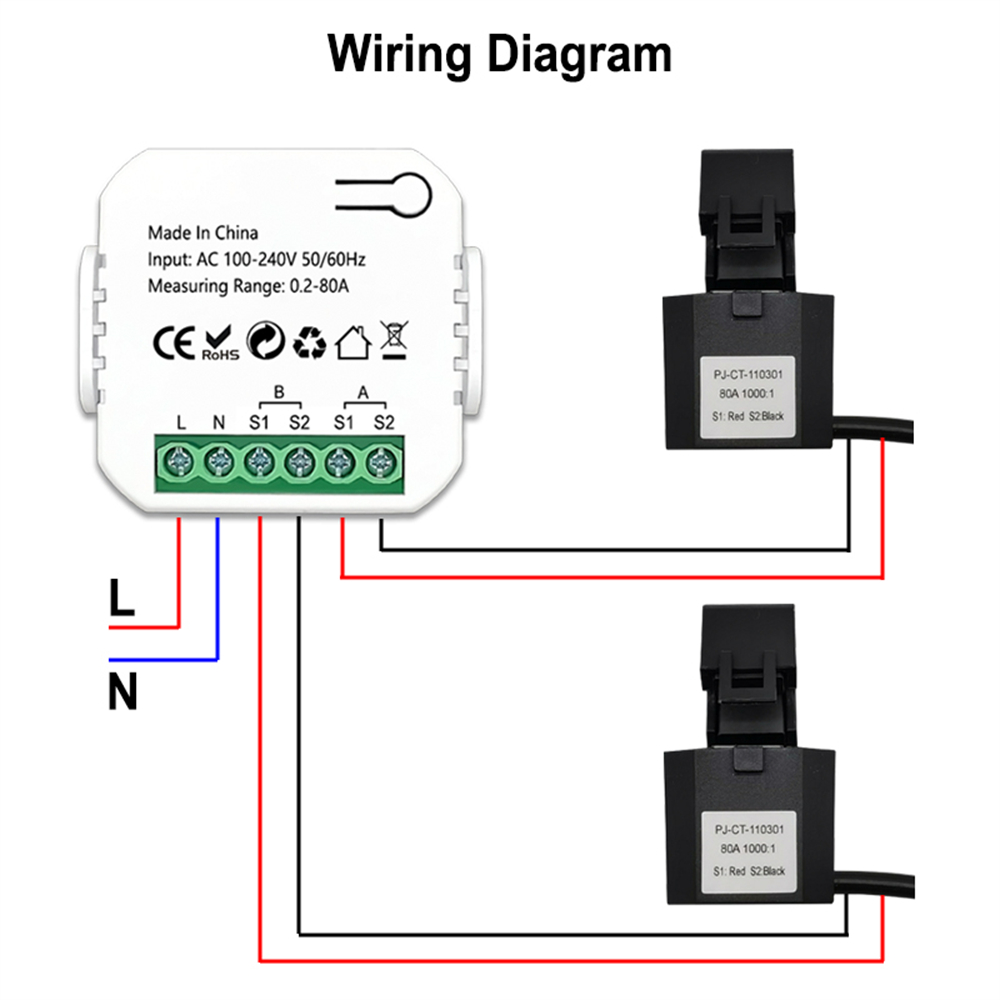 Aubess Tuya Wifi Smart Sensor Intelligent Energy Meter Solar PV System Power Production Consumption Bidirectional Monitoring Meter Mobilephone APP Control Power Monitor with CT