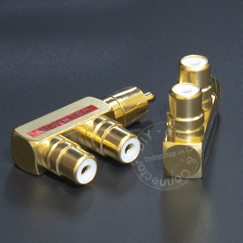 Đầu chia jack AV 1 ra 2 nhân đồng mạ vàng 24K - Rắc cắm hoa sen 1 ra 2