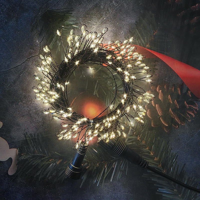 6m 200 LED Copper Wire Light Plug in Firecracker Light String Black Wire Warm White Light Romantic Christmas Holiday Decorative Light 24V Connection Connected in Series