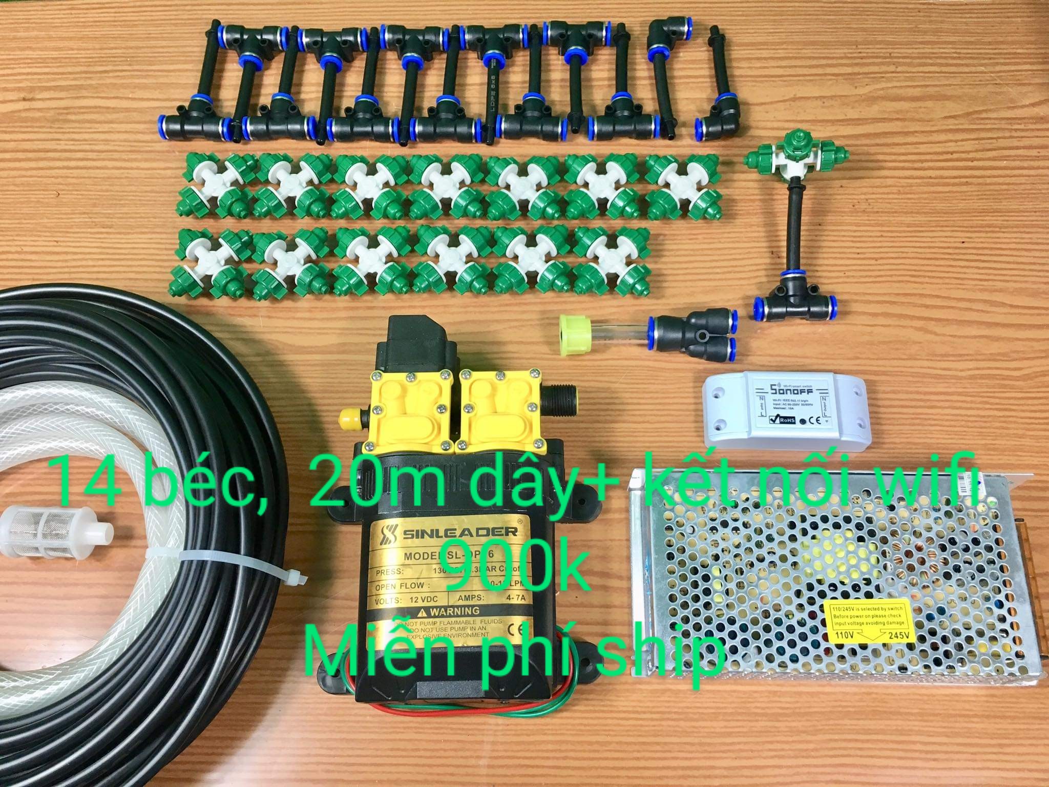 [Đã ráp sẵn] Bộ phun sương tự động bơm đơn, đôi 6 - 20 béc 4 hướng (hẹn giờ, smart wifi bằng điện thoại) Sinleader tưới cây, tưới lan, tưới rau làm mát mái nhà cho giàn lan 10 30m2