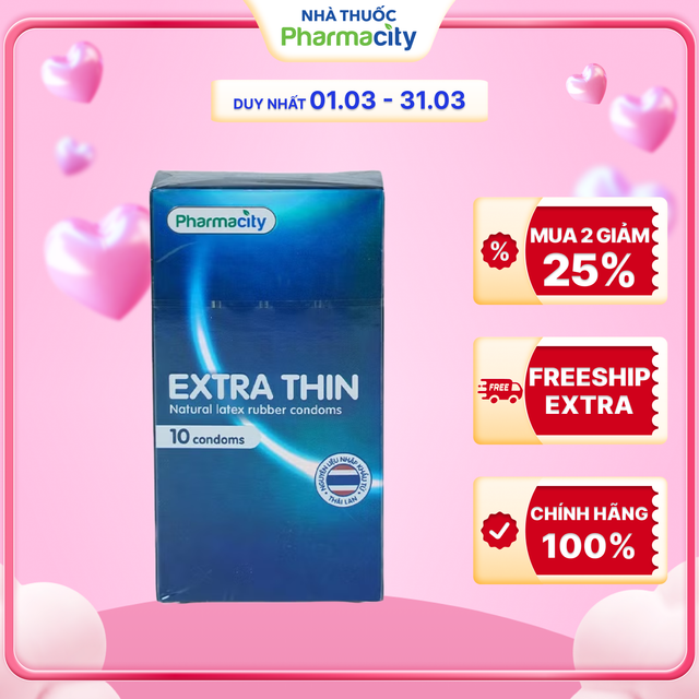 Bao cao su Pharmacity Extra Thin (10 cái/hộp)