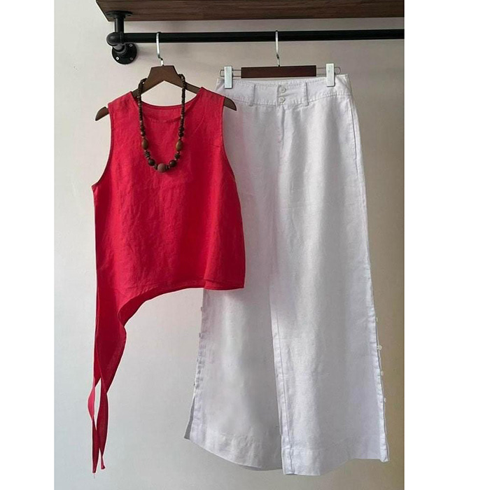 Set bộ linen áo ghile và quần dài trẻ trung, chất vải linen mềm mát