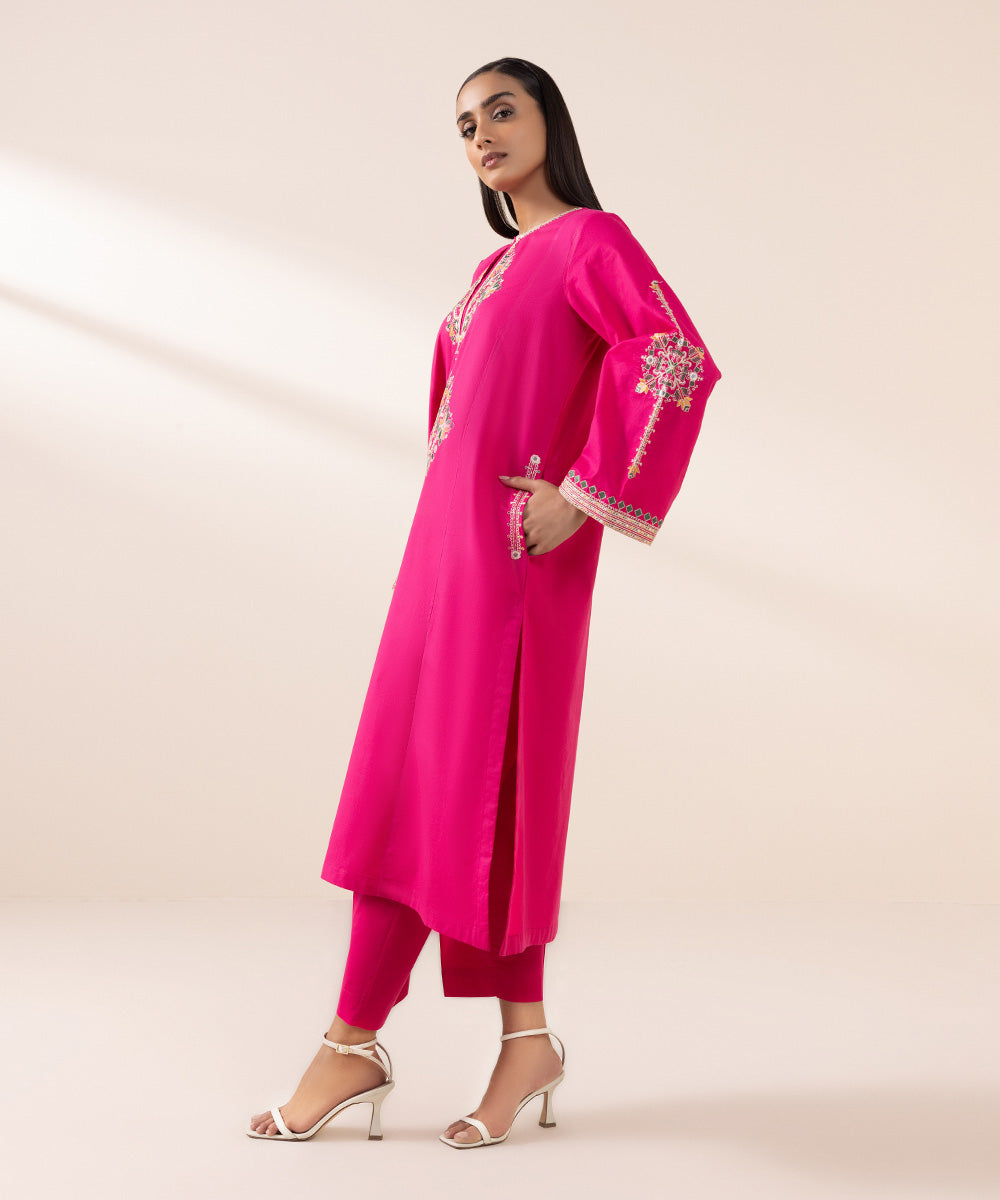 Sapphire Women's Pret Cambric Pink Embroidered A-Line Shirt For Women - Women RTW / Stitched. 