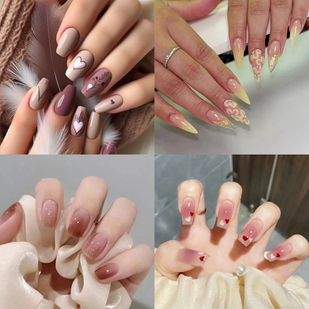 【WITH GLUE】24Pcs Fake Nails Pattern DIY Art Design False Nails Wearable Nails Stylish Pattern Artificial Nails. 