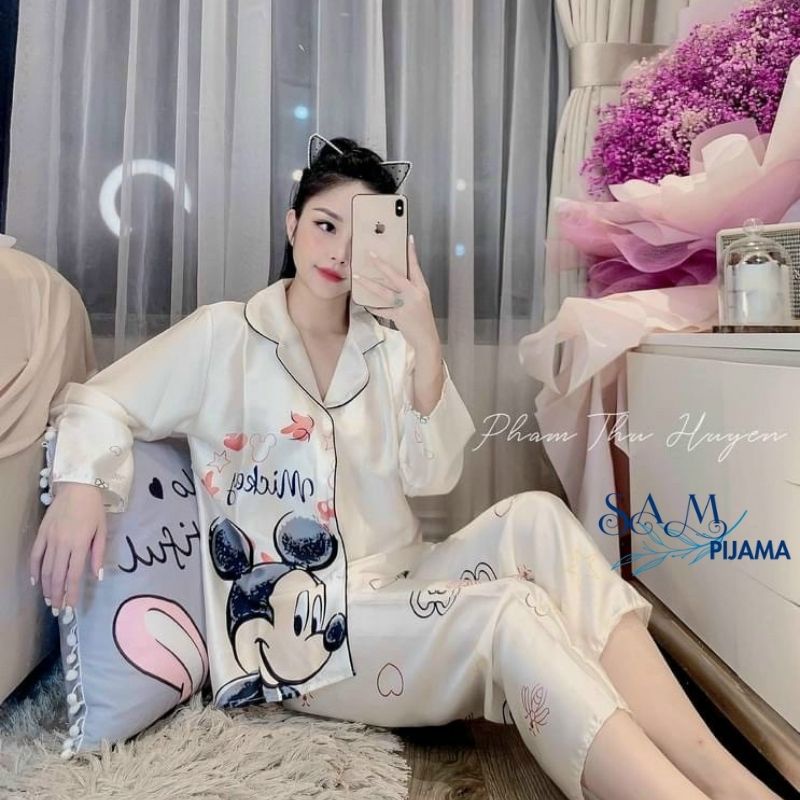 Đồ bộ nữ hàn quốc, bộ ngủ nữ, chất lụa latin cao cấp, Sam pijama SAM02