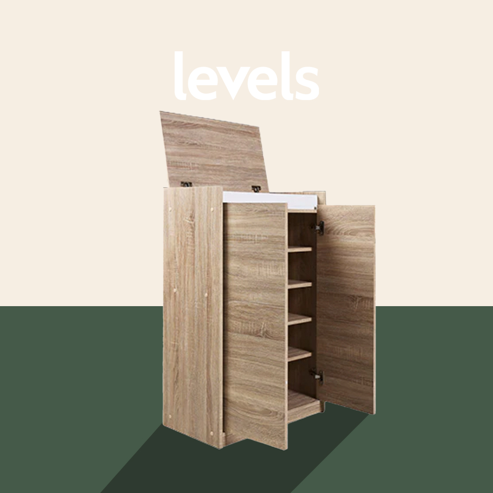 VHIVE Kira 63cm Shoe with Lock (Oak Shoe Rack Storage Lazada Singapore