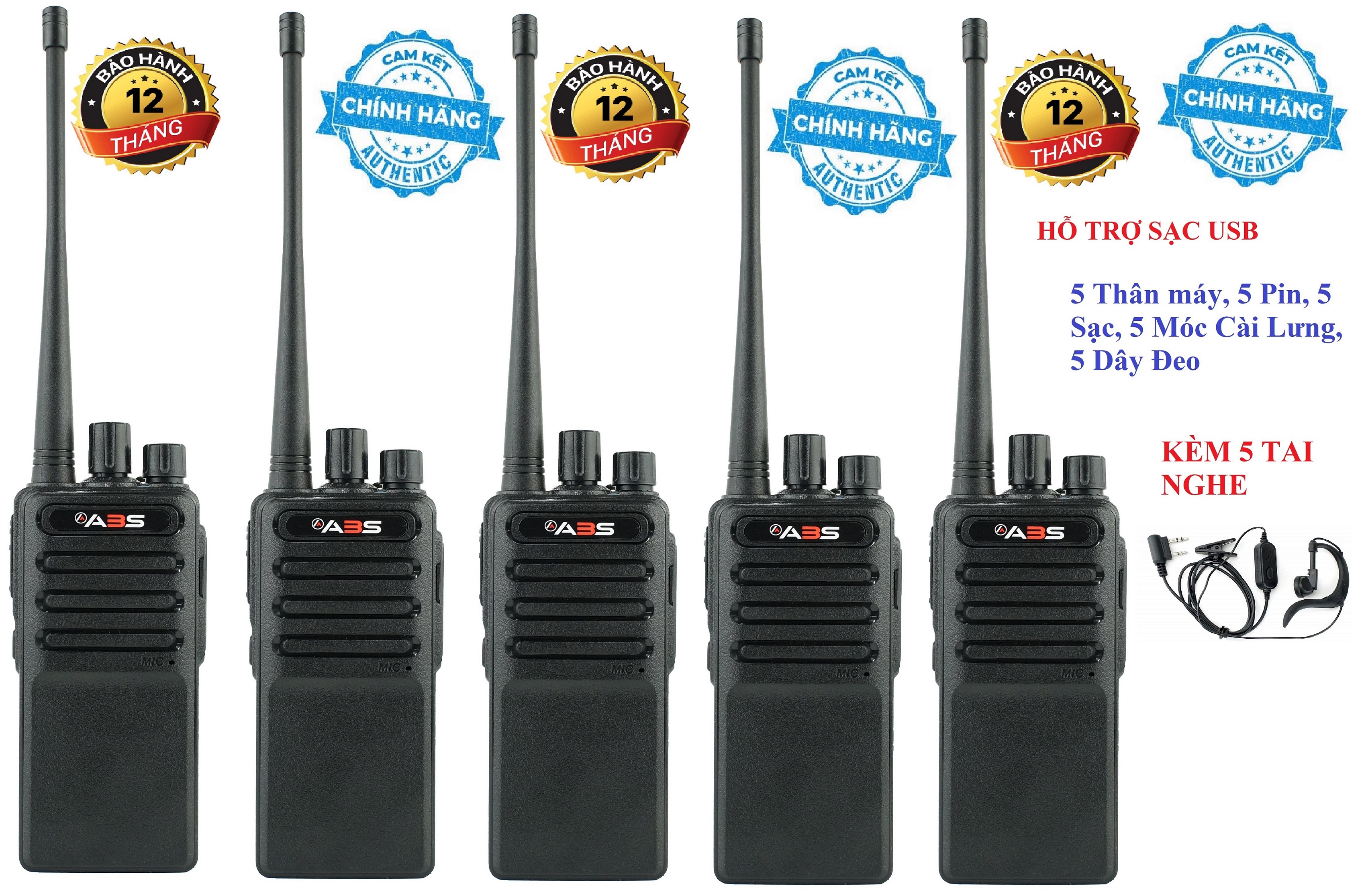 Bộ 5 Bộ đàm chất lượng cao ABS CP6688 (Sạc đế đi kèm, Hỗ trợ cổng sạc USB)