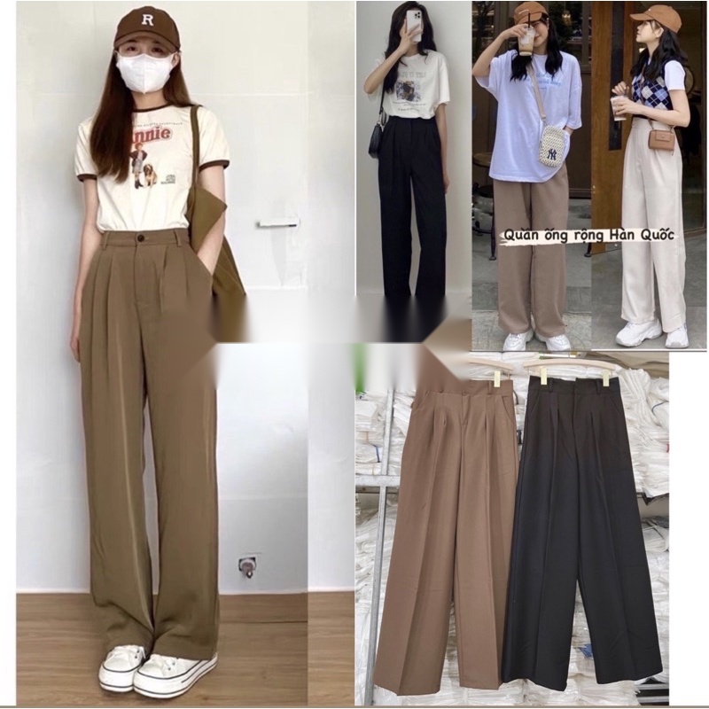 [Free ship sale lỗ nốt] Quần ống rộng quần suông hack dáng vải lụa Hàn Phong cách Hàn quốc