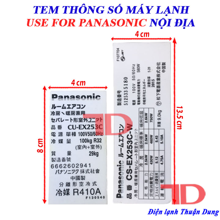 Tem thông số dành cho máy lạnh PANASONIC nội địa EX253C