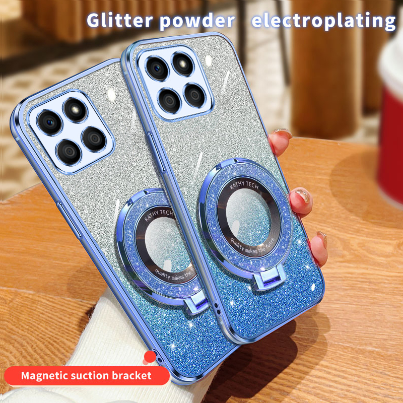 For Honor X6B 4G Case Creative Bracket Transparent Fashion Soft Glitter Plated Fall Prevention for Honor X6B Back Cover