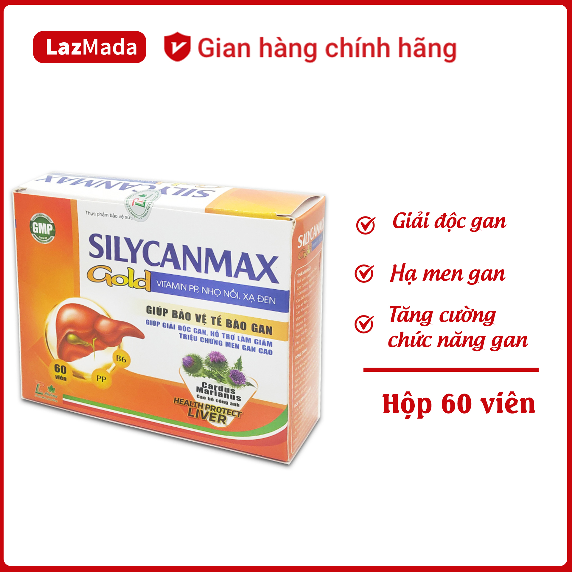 Viên uống giải độc gan Silycanmax Gold LP - Giúp giải độc gan, mát gan, lợi mật, tăng cường chức năng gan hiệu quả - Hộp 60 viên chuẩn GMP Bộ Y tế