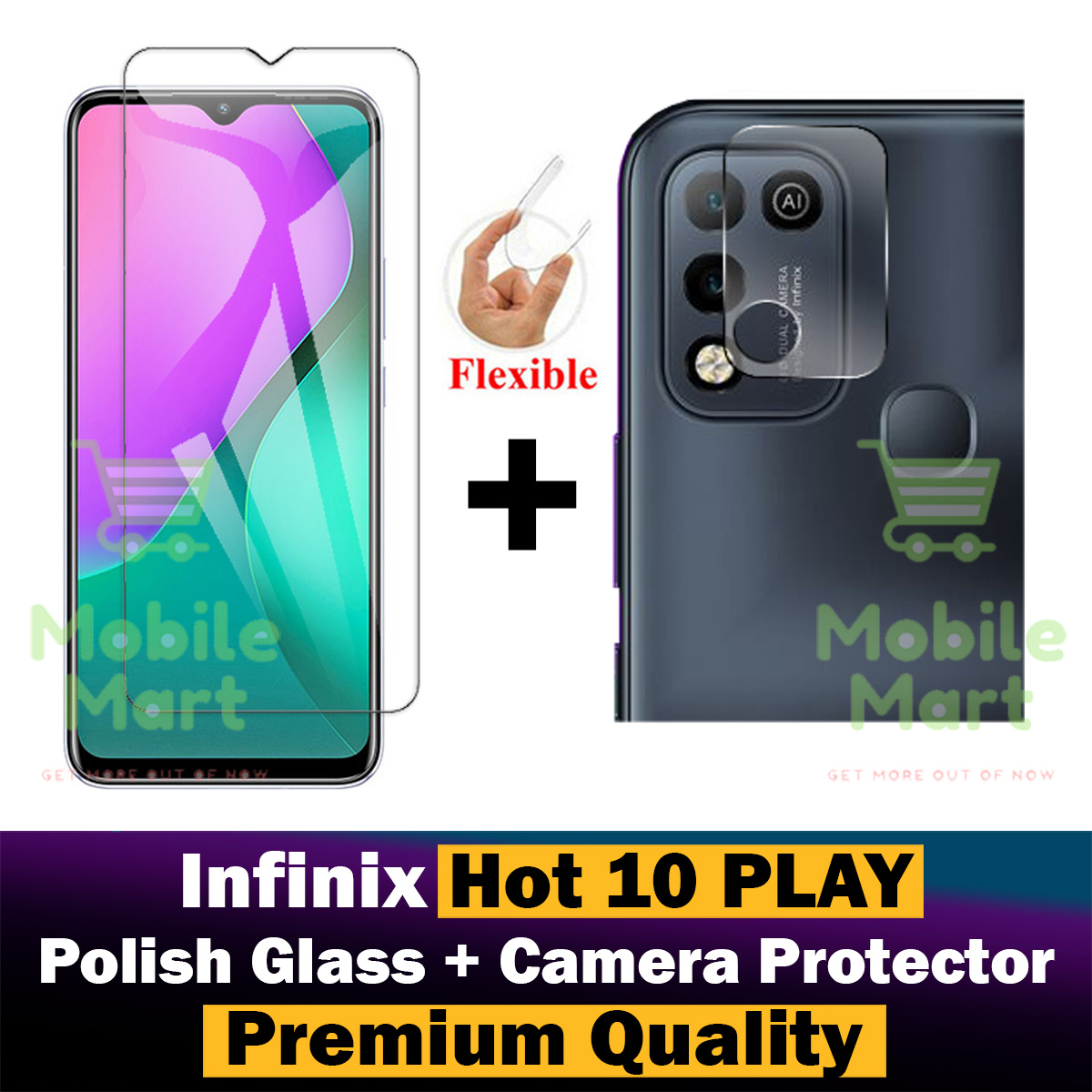 Infinix Hot 10 Play Glass Protector Polish Screen Tempered + Back Rear Camera Protector 9H Gorilla Flexible Protection For Infinix Hot 10 Play. 