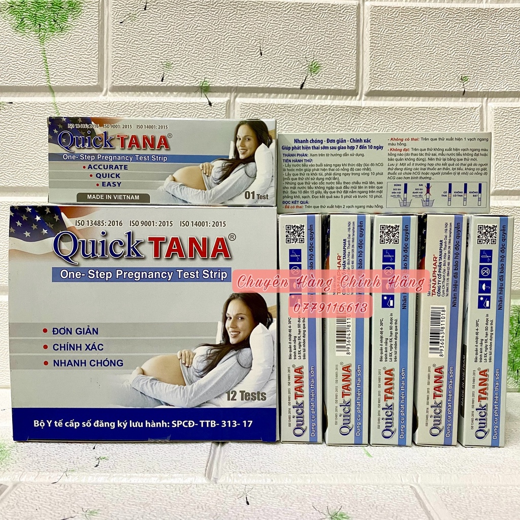 Hộp 12 que thử thai quicktana 5mm phát hiện thai sớm - que thử thai tanaphar tiện lợi, chính xác