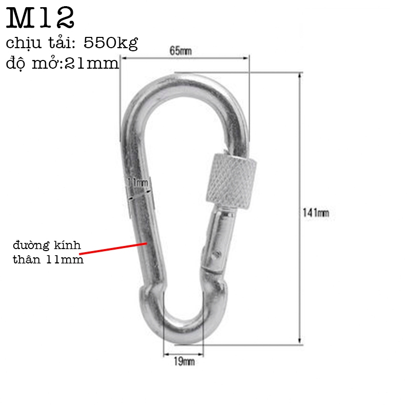 Móc chốt an toàn thép chốt ren m5 m6 m8 m10 m12 60kg-550kg