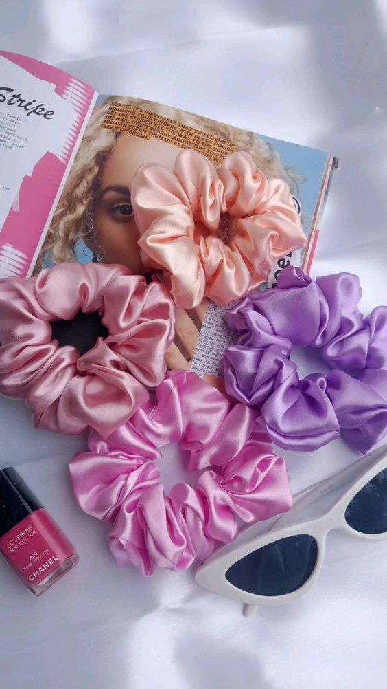 Dây cột tóc vải scrunchies lụa cao cấp màu vỏ sò - geoluhread, nhiều size
