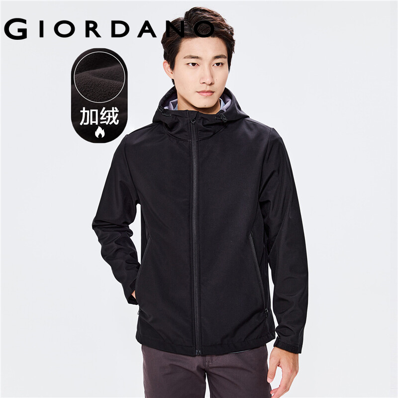Giordano Men Jackets Bonded polar fleece Hooded Jackets Raglan Sleeves Slant Pockets With Zip Jackets Free Shipping 01070734