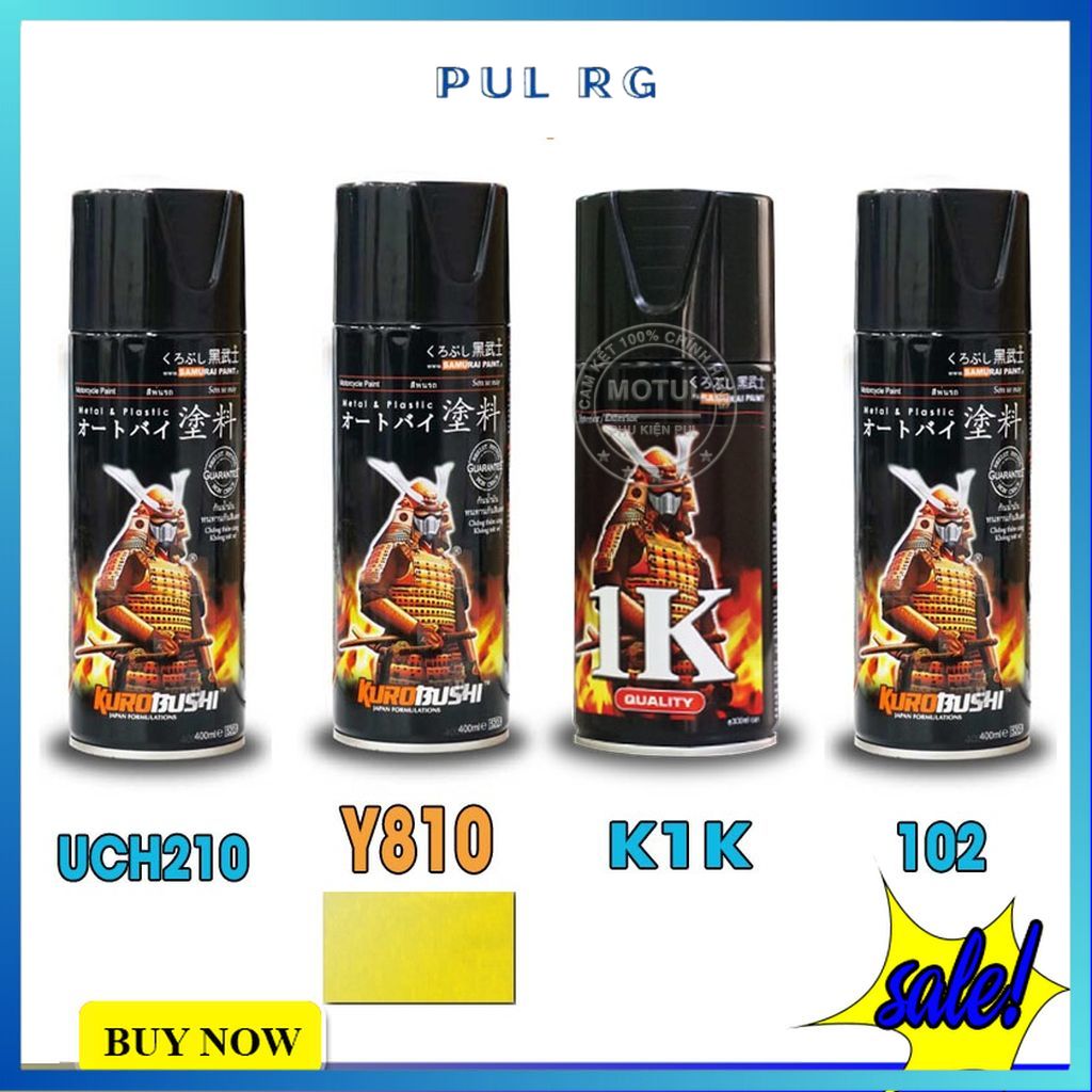 Combo 4 sơn samurai màu vàng chanh gồm y810 - uch210 - 102 - k1k - giấy nhám p800