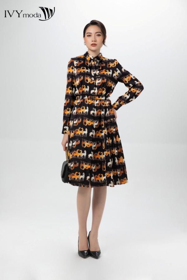 Đầm sơ mi phối (không kèm đai) IVY moda MS 48B9090