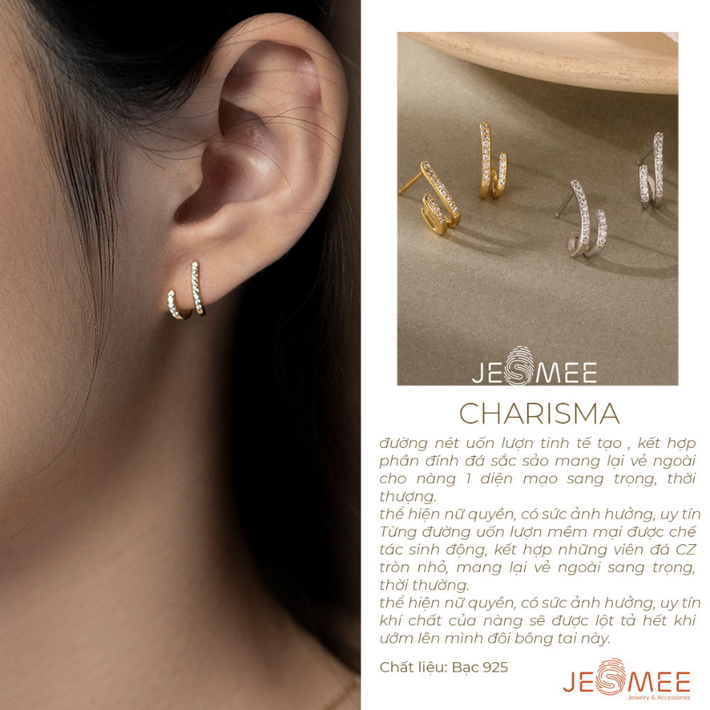 - khuyên tai bạc jesmee bông tai dạng xoắn charisma - e6641