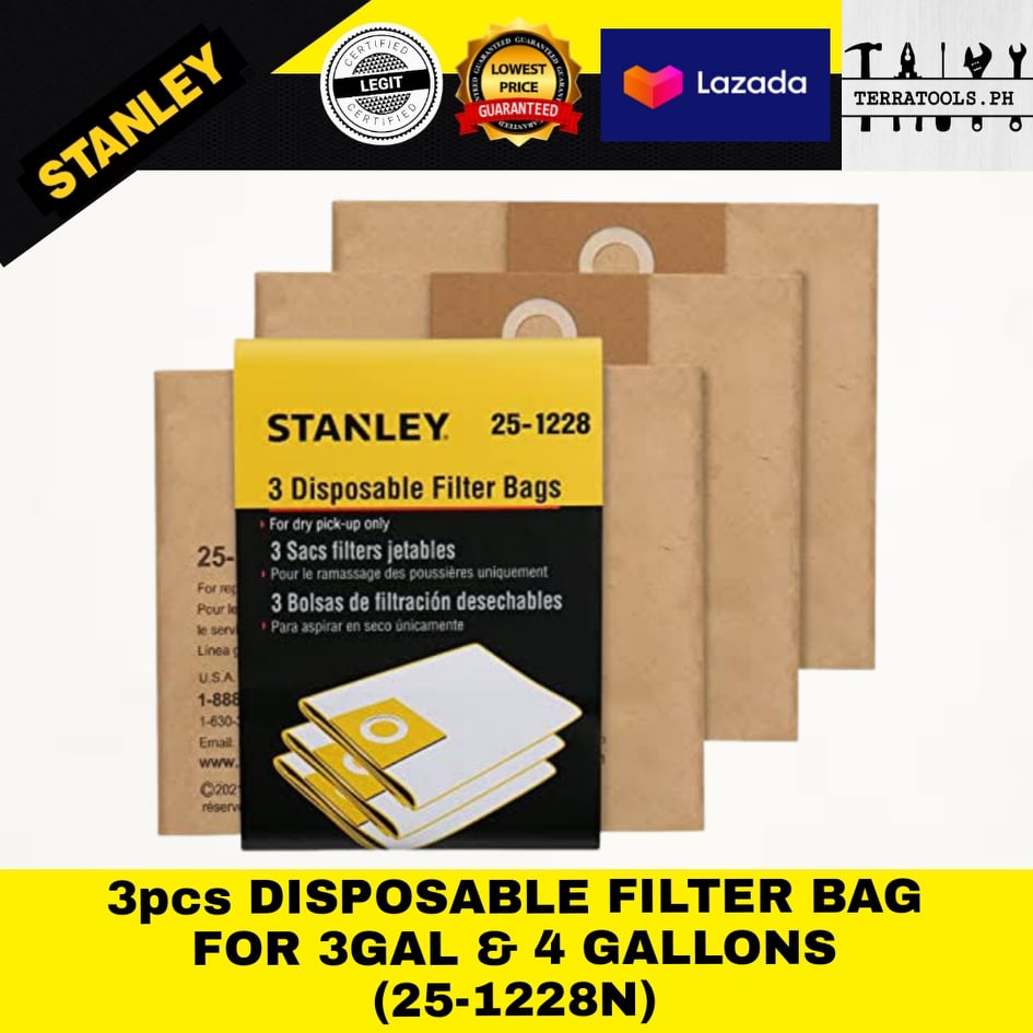 STANLEY 3pcs Disposable Filter Bags (251228N) Fits to 3&4 Gallon