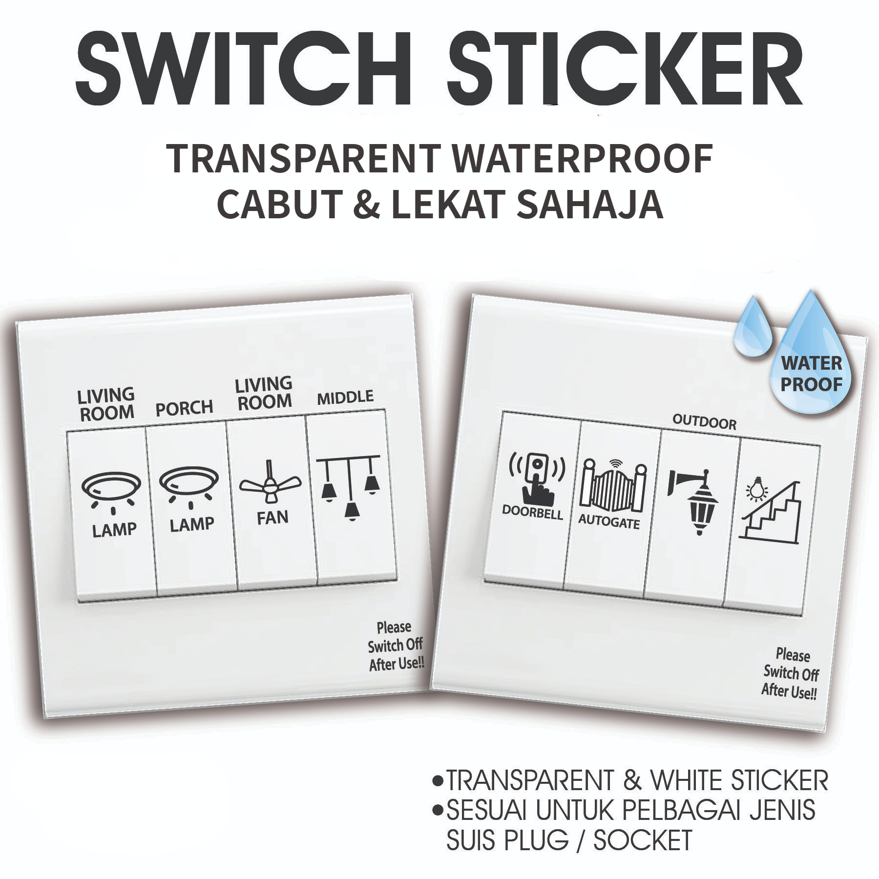 Sticker Label Switch Plug Socket Symbol Word for Whole House