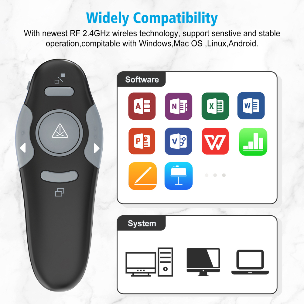temper Wireless Presenter Clicker with Red Laser Pointer for Presentations, PowerPoint, Keynote, Google Slides - USB Receiver, Mouse Function - Portable and Affordable