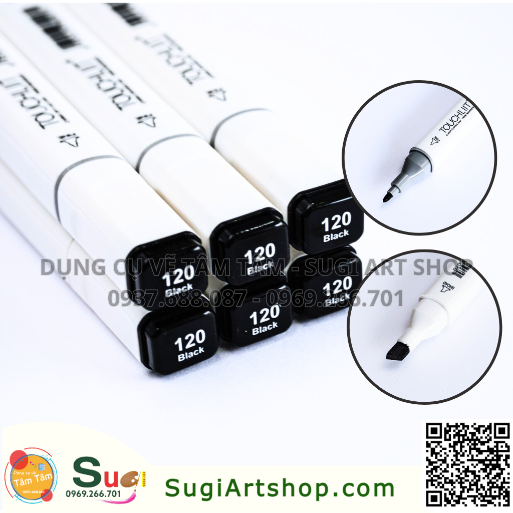 Bút Marker TOUCHLIIT hai đầu cây lẻ - Bút marker đen