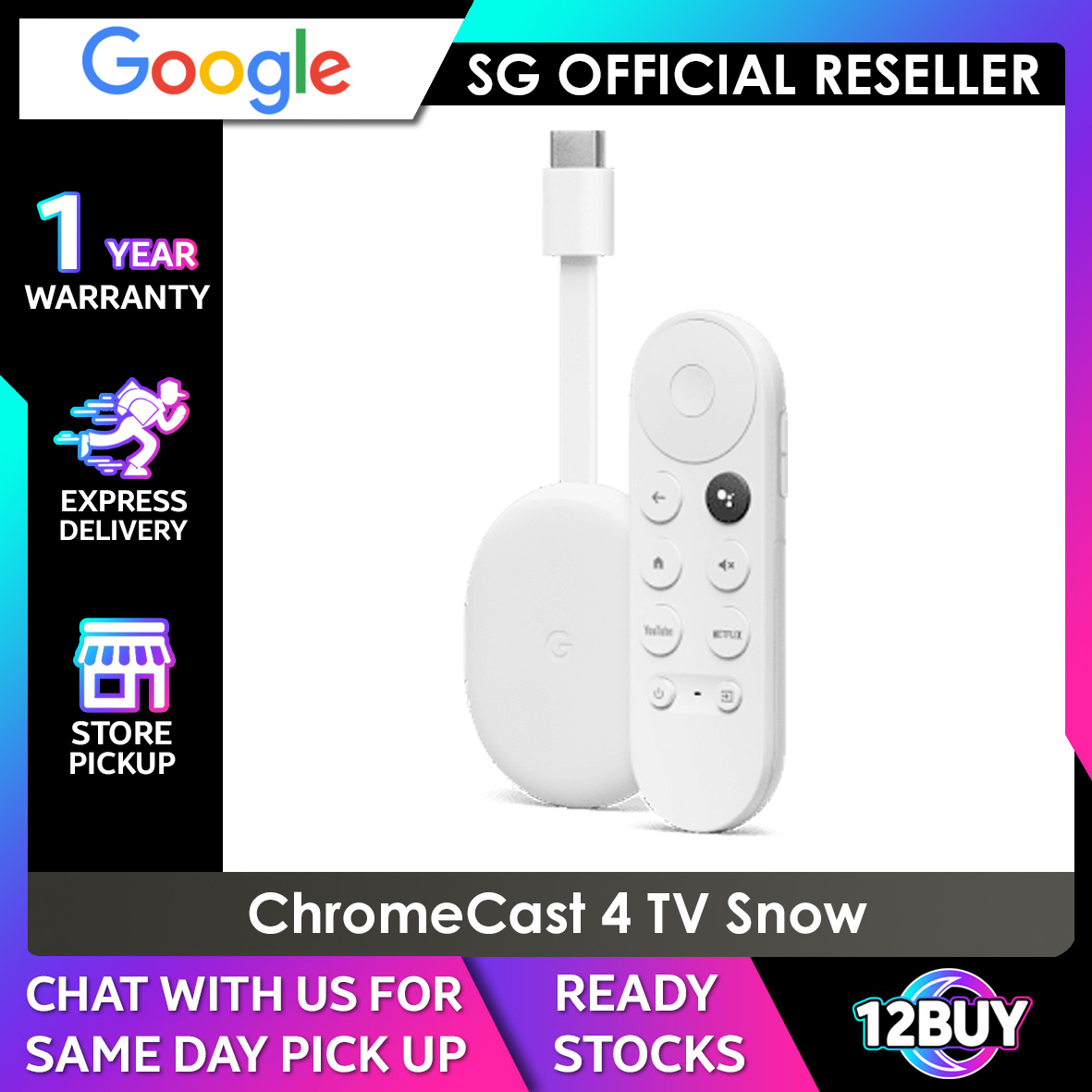 Google Chromecast 4 with Google TV 12BUY.IOT 1 Year Local Warranty Delivery | Singapore