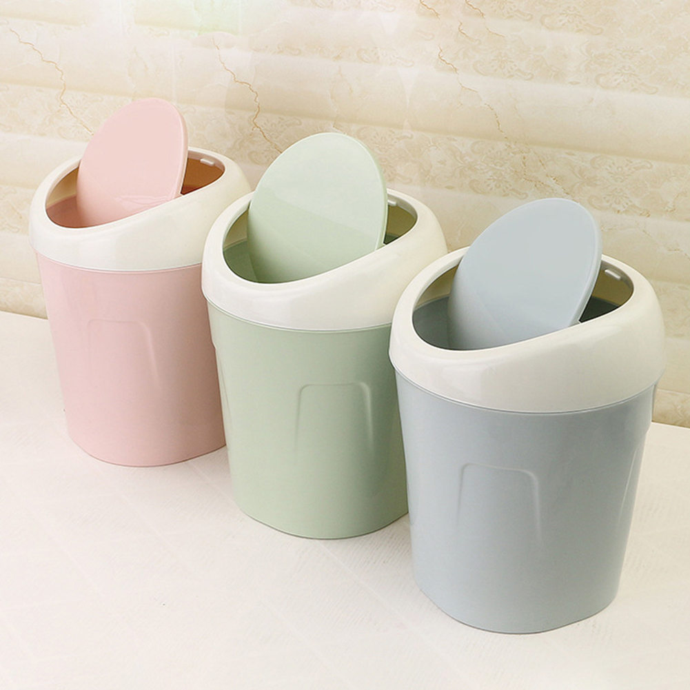 Desktop Mini Flip Lid Home Living Room Bedside Trash Can Garbage Dust Bin Holder