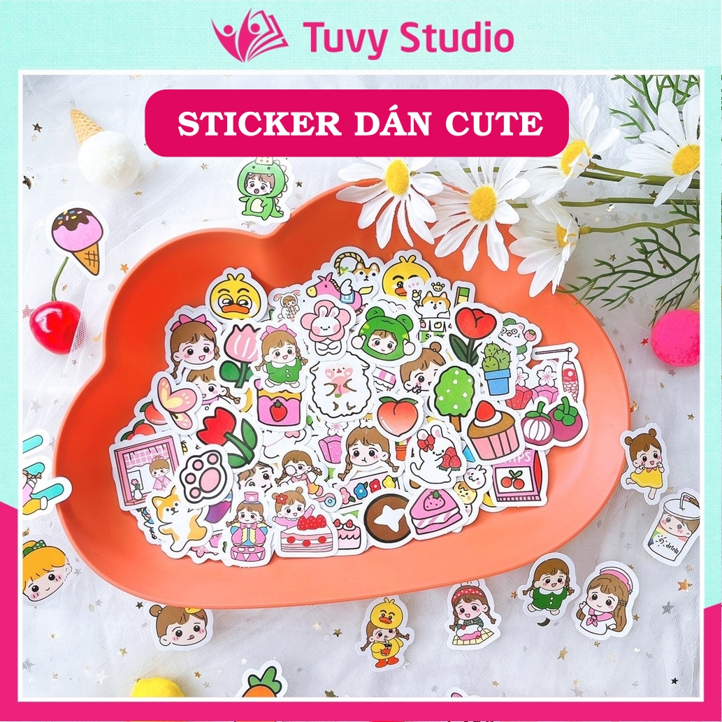 Gói 50 sticker hoạt hình siêu đáng yêu dán sổ, dán điện thoại thumbnail