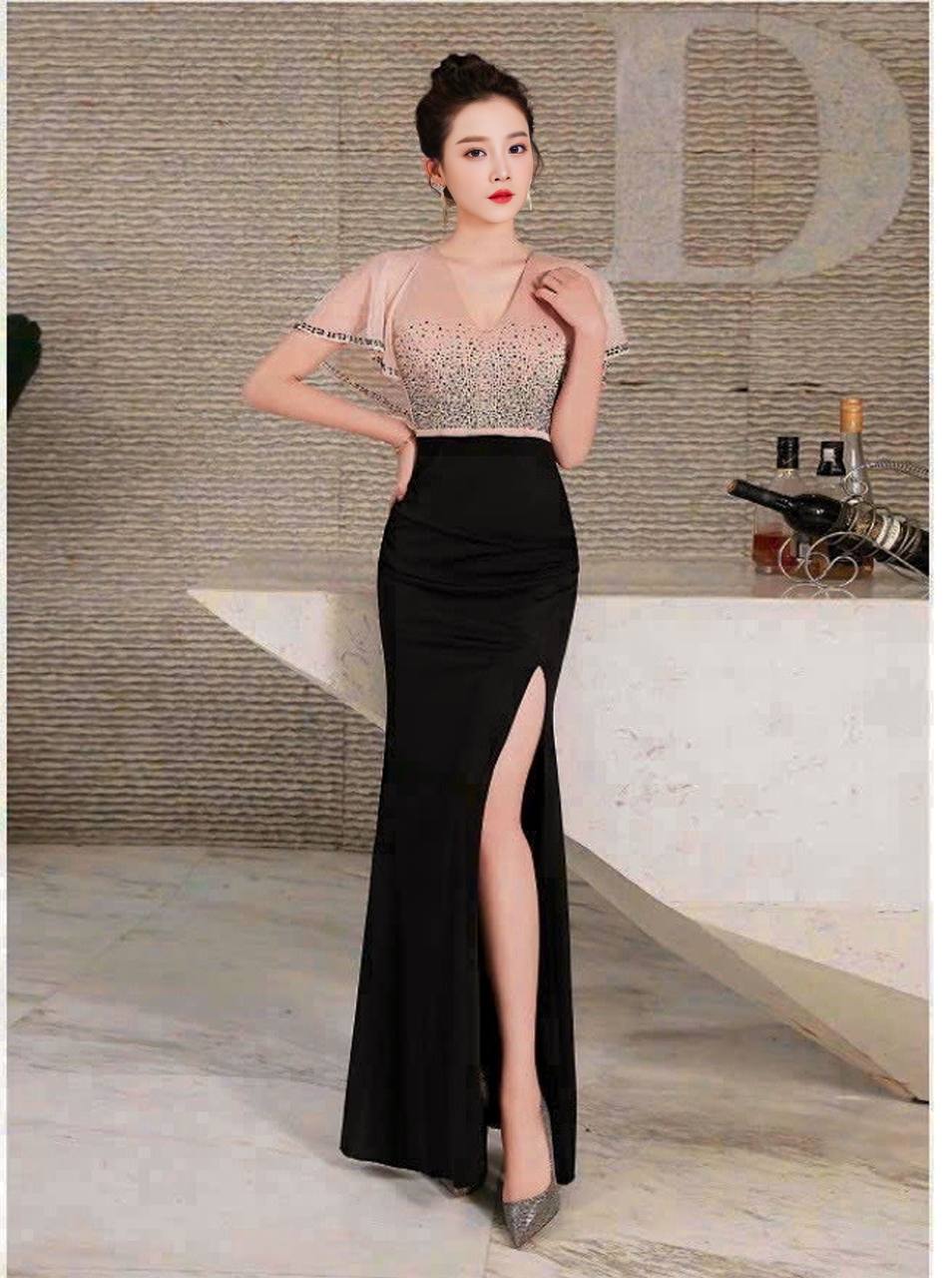 Đầm dài ôm body xẻ tà dạ hội dự tiệc cô v cực sang by4559