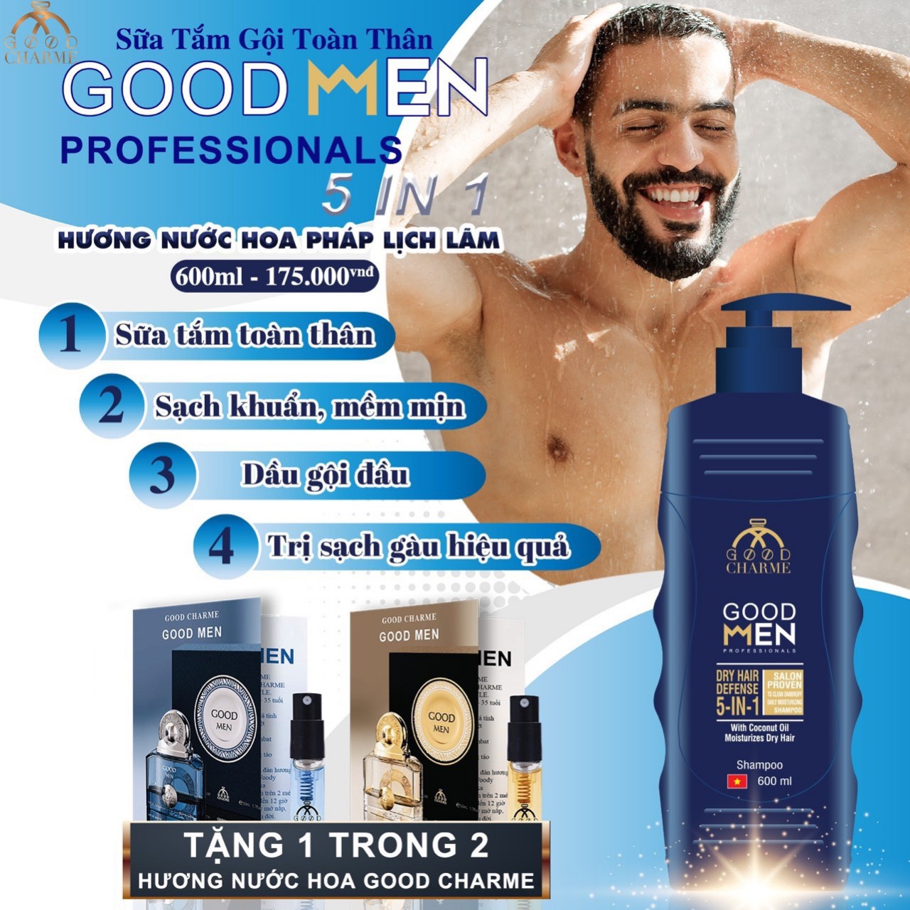 Sữa tắm gội nam good men 5in1 600ml