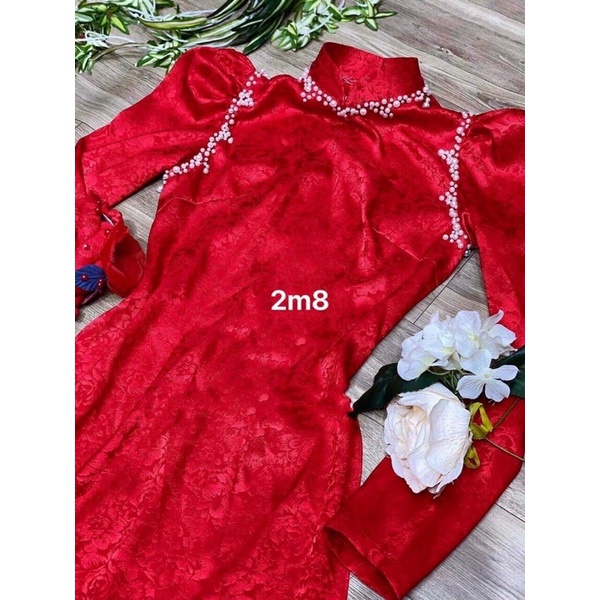 Sét áo dài kết nút ngọc chất gấm tơ mặc duyên dáng nhẹ nhàng TRIPBLE T DRESS – size S/M/L/XL – MS01Đ