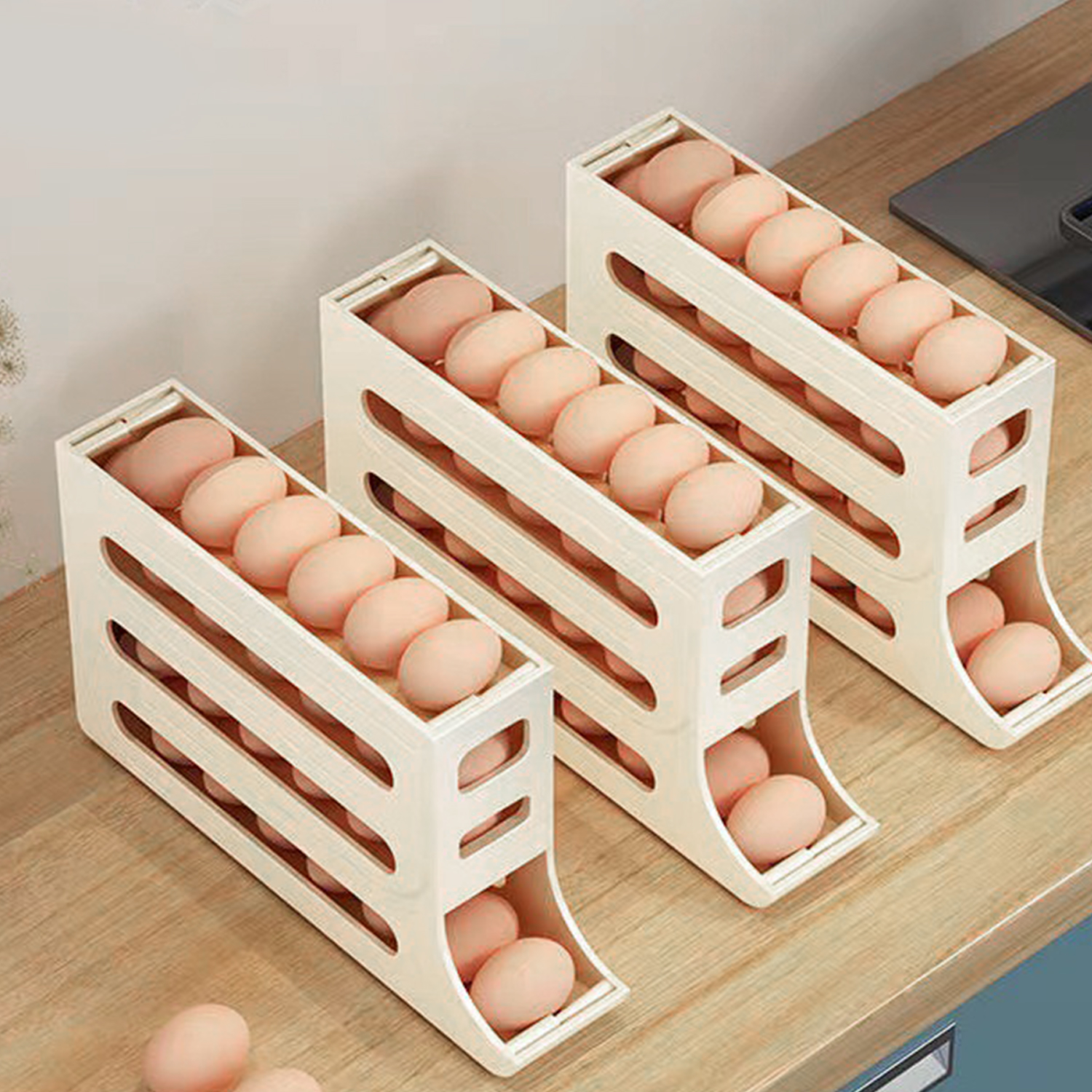 1 PC 4-Layer Automatic Scrolling Egg Rack Holder Refrigerator Egg Storage Box Basket Food Containers Egg Case Organizer for Kitchen