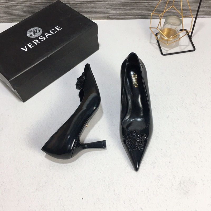 [Hàng Có Sẵn] Giày Cao Gót Versace Cao 7cm Màu Đen