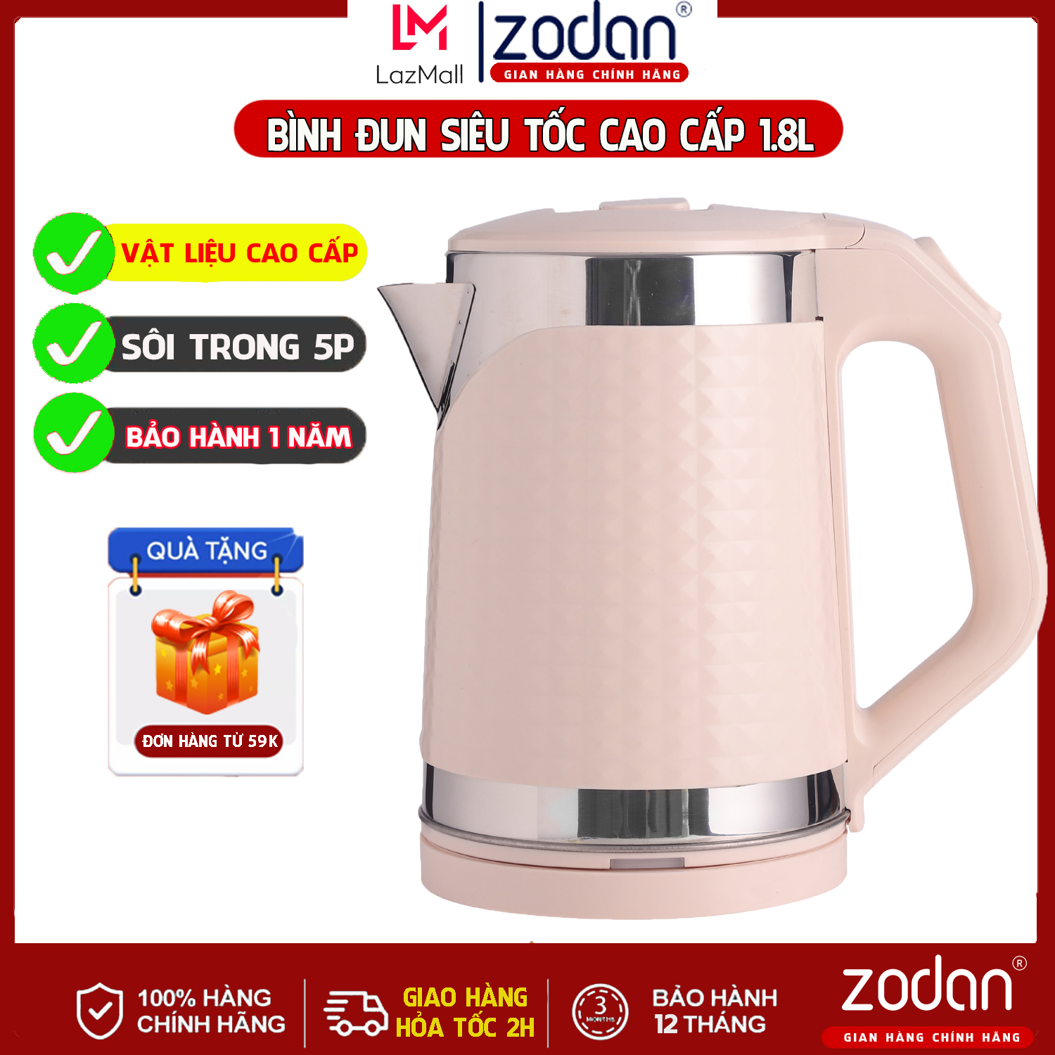 [2.5 Lít] Ấm đun siêu tốc, Bình đun nước siêu tốc 2.5L - Bảo Hành 1 Năm