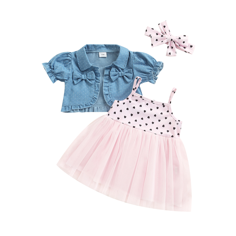 3Pcs Baby Girls Clothes Set Sleeveless Tulle Tutu Dress With Short Sleeved Jacket + Headband Outfits Suit