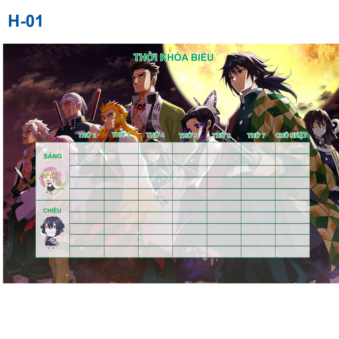 Thời Khóa biểu anime Kimetsu No Yaiba ( Nhiều mẫu khác nhau- combo 3 tờ thời khóa biểu -22k)