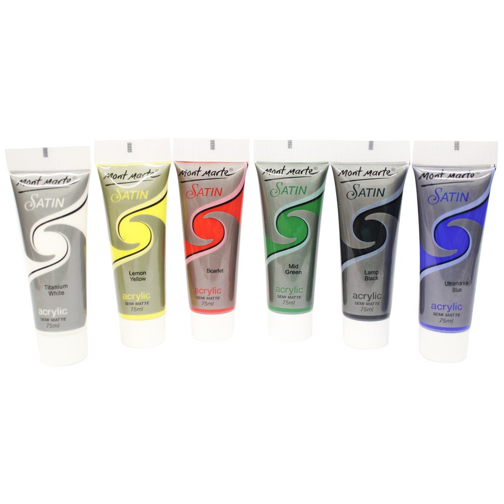 Mont Marte Satin Acrylic Semi Matte 6pc*75ml PMSS0001.