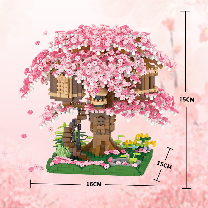 Xây dựng câu đố xây dựng hoa anh đào nhà cây cô gái tương thích LEGO gạch hạt nhỏ xây dựng bó hoa đồ chơi quà tặng chính hãng đảm bảo