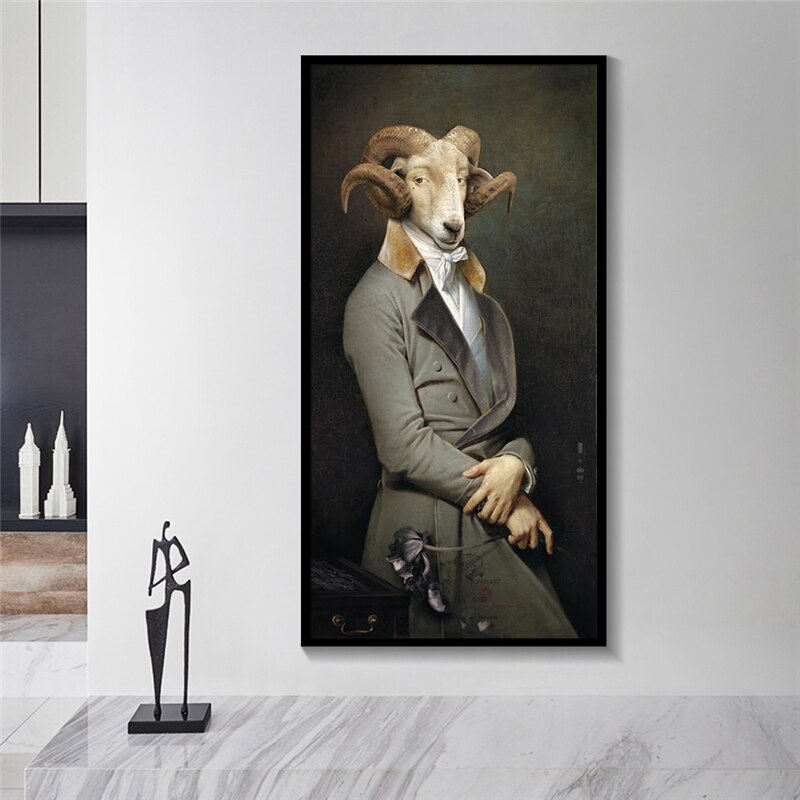 Nordic Retro Gentleman Goat Canvas Art Posters and Prints Earl of The Goat Canvas Canvas printing on The Wall Art Cuadro Pictures No Frame
